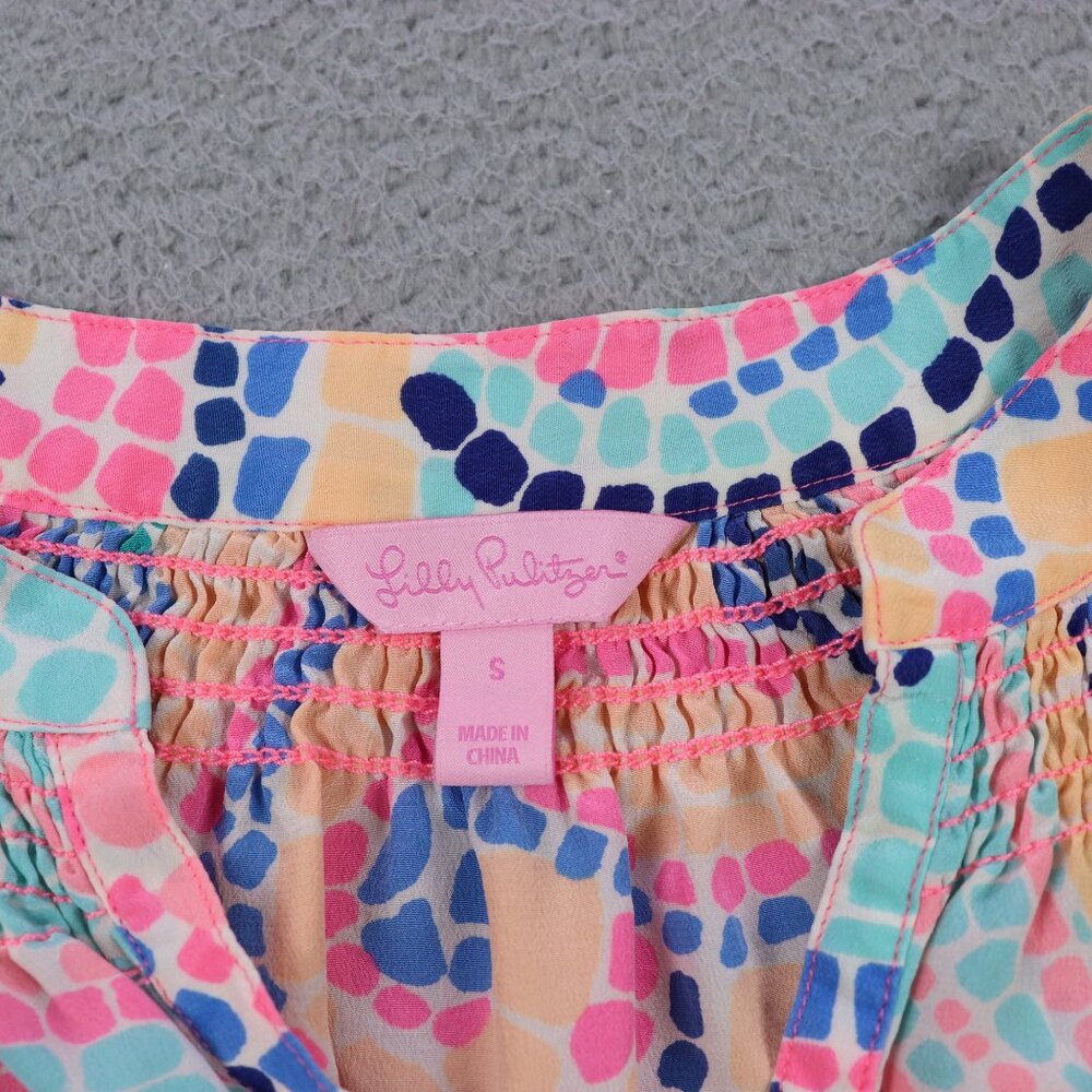 Lilly Pulitzer Elsa Top Womens Small Multicolor Silk Blouse Long Sleeve Beach - Picture 5 of 9